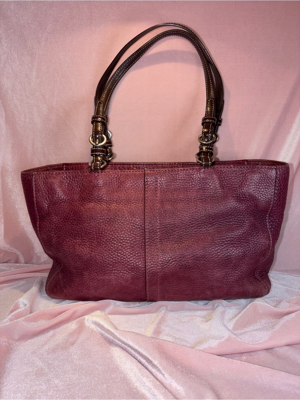 Vintage Authentic Coach Pebbled Leather Shoulder Chelsea Bag - Burgundy - Picture 4 of 7